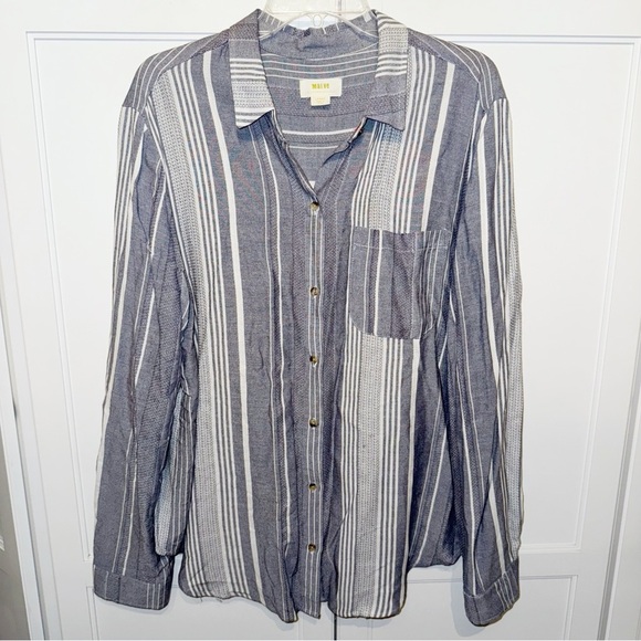 Anthropologie Maeve Shirt Sz Large Blue Chatham Striped Button Down Blouse - Picture 2 of 12